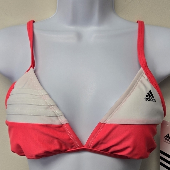 Adidas Cross Back Triangle bikini Top Neon Red & White 8 - Picture 4 of 15